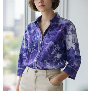 Hand-Dyed Linen Blouse: Upcycled Tie Dye Top, Reclaimed Fashion